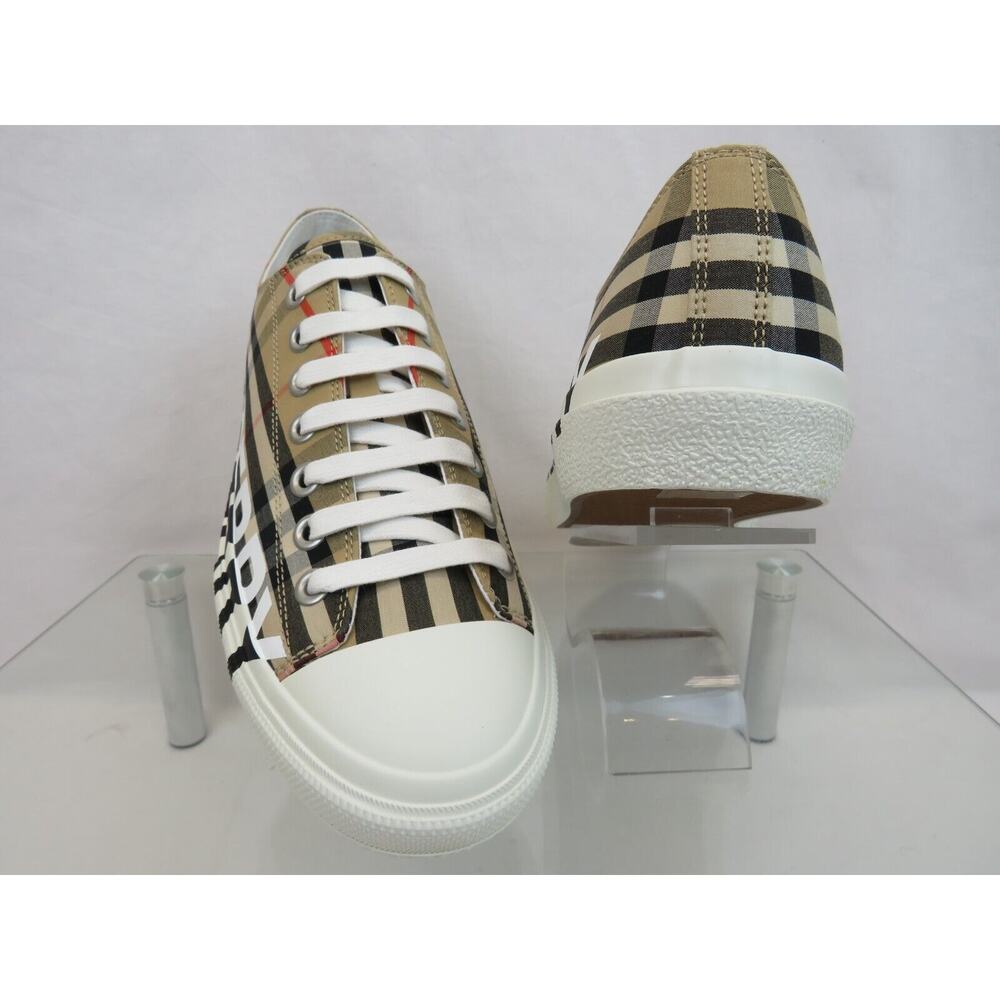 NIB BURBERRY LARKHALL BEIGE CHECK CANVAS LOGO WHITE CAP TOE UNISEX SNEAKERS 42 - Picture 8 of 13